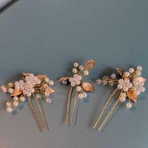 Bride Wedding Hair Pins Leaf Bridal Hair Pieces Rhinestone Hair Clips (+Gift)
